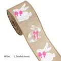 2.5-inch wide Easter wired burlap ribbon with pink bow bunny prints - Burlap Polka Dot Rabbit (No. 6)