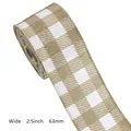 Premium 2.5 inch beige and white plaid wired edge ribbon for Easter gift wrapping decoration - Beige and White Buffalo Check (No. 7)