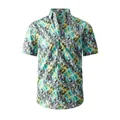 Men's Hawaiian short sleeve shirt with vibrant tropical leaf print for beach vacation - XS / Fresh Green