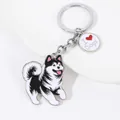 Cartoon husky dog keychain with I Love Dogs heart charm in zinc alloy - Running Alaskan Malamute
