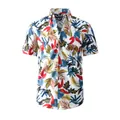 Premium men's casual Hawaiian beach short sleeve shirt with colorful tropical leaf print - XS / Orange