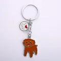 Cute brown cartoon poodle zinc alloy keychain with I Love Dogs circular charm variant - Glossy Brown Teddy Dog