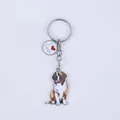 Cartoon Saint Bernard dog keychain with I Love Dogs heart charm in silver finish - New Saint Bernard