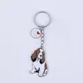 Zinc alloy keychain with brown and white spaniel dog enamel pendant and heart charm - New Large Ear Cocker Spaniel