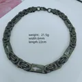 Heavyweight men's stainless steel Byzantine chain necklace featuring cross cutout details - Cross Byzantine Bracelet / 6mm*22cm / Black