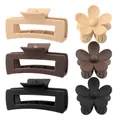 6-piece matte hair claw clip set with square and flower shapes in neutral colors - Set 11