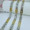Two-tone stainless steel Byzantine chain necklace with cross motif, 8mm wide 60cm long - Cross Byzantine Necklace / 8mm*60cm / Gold & Silver