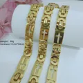 Golden stainless steel men's chunky chain necklace with stylish cross cut-outs - Cross Byzantine Necklace / 11mm*60cm / Gold