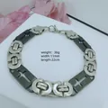 Punk style stainless steel cross bracelet for men with silver links and dark plates, 36g - Cross Byzantine Bracelet / 11mm*22cm / Silver Black