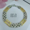 Men's two-tone stainless steel cross link chain necklace, 11mm width and 22cm length - Cross Byzantine Bracelet / 11mm*22cm / Gold & Silver