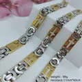 Mens stainless steel cross necklace two-tone gold and silver heavy chain - Cross Byzantine Necklace / 11mm*60cm / Gold & Silver