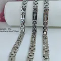 Men's 8mm stainless steel byzantine chain necklace with hollow cross detail, 70cm - Cross Byzantine Necklace / 8mm*70cm / Steel