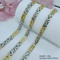 Two-tone stainless steel Byzantine chain necklace with cross charms for men - Cross Byzantine Necklace / 6mm*70cm / Gold & Silver