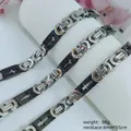 8mm Stainless Steel Men's Byzantine Chain Necklace with Cross Accents, 65cm Length - Cross Byzantine Necklace / 8mm*65cm / Silver Black
