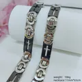 Stylish men's stainless steel necklace with black cross cutout design and silver links - Cross Byzantine Necklace / 11mm*65cm / Silver Black