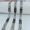 Durable men's stainless steel Byzantine chain necklace featuring black cross motif plates. - Cross Byzantine Necklace / 8mm*56cm / Silver Black