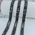 Black stainless steel men's necklace with hollow cross pattern, 8mm width and 65cm length - Cross Byzantine Necklace / 8mm*65cm / Black
