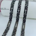 Premium 8mm black stainless steel men's necklace featuring engraved cross links - Cross Byzantine Necklace / 8mm*70cm / Black