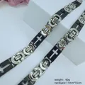 Men's stainless steel cross necklace with silver and black links, 11mm wide - Cross Byzantine Necklace / 11mm*56cm / Silver Black