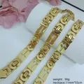 Men's chunky gold stainless steel necklace with cross cutout links, 11mm width and 90g weight - Cross Byzantine Necklace / 11mm*56cm / Gold