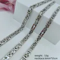 Silver stainless steel men's Byzantine chain necklace with cross motif, 6mm*55cm - Cross Byzantine Necklace / 6mm*56cm / Steel