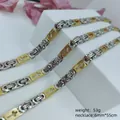 Gold and silver two-tone stainless steel Byzantine chain necklace with cross motifs - Cross Byzantine Necklace / 6mm*56cm / Gold & Silver