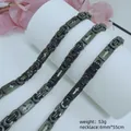 Black stainless steel Byzantine chain necklace with cross cutouts, 6mm by 55cm - Cross Byzantine Necklace / 6mm*56cm / Black
