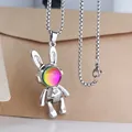 Hip-hop zilveren robot konijn ketting met iriserend vizier en beweegbare gewrichten - Regenboog ruimtekonijn / Enkele Hanger (Geen Ketting)