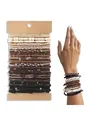 Set of Bohemian style elastic hair bands and bracelets in neutral earth tones and textures. - Coffee Color Series