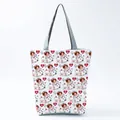 Detailed view of white canvas tote bag with cartoon nurse and medical icons print. - White Cartoon Medical Elements Style (hl1238)