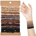 Detail view of bohemian hair tie set showing various textures and wearing demonstration - Dark Coffee Series