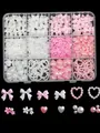 Detailed view of 12-grid nail art charms set featuring pink and white bows and pearls - Pink and White Bow Artificial Pearl Decoration Set (ZB130-2)