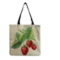 Reusable linen tote bag featuring a realistic sweet strawberry fruit print design - Realistic Red Strawberry Pattern (hm0641)