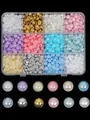 Close-up view of a 12-grid set containing multi-color half-round pearls for nail art - Iridescent Semicircle Artificial Pearl Mixed Set (ZB130-4)