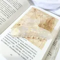 Detailed view of an elegant large iridescent pearl hair claw clip on a book. - Mermaid White-11cm