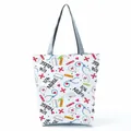 White canvas tote bag with creative nurse theme print for women's daily shopping - White Medical Print Tote Style (hl1517)