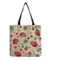Eco-friendly cotton linen tote bag with sweet strawberry print for daily shopping use - Hand-painted Red Strawberry Pattern (hm0640)