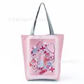 Detailed macro view of creative nurse-themed cartoon print on pink tote bag - Pink Medical Theme Cartoon Style (hl1543)