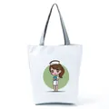 White canvas tote bag featuring a cute cartoon nurse print for daily shopping use - White Chibi Cartoon Nurse Style (hl1552)
