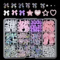 12-grid mixed nail art charms set with bows, pearls, stars and hearts in storage box - Iridescent Aurora Bowknot Style (ZB132-2)