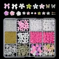 12-grid colorful nail art charms set with mixed bows and flowers in a storage box - Resin Rose Flower Style (ZB132-3)