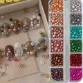 12-grid multi-colored mixed pearl beads set for festive DIY nail art decorations - Christmas Theme Multicolor Beads (PH261)