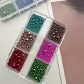 Mixed color nail art pearls in a clear 12-grid organizer box for DIY nail decoration. - Color Round Beads Mix (ZB163-2)