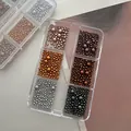 Nail art organizer with 12 compartments of multi-sized metallic pearl beads in mixed colors - Metallic Texture Round Beads (ZB163-1)
