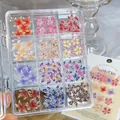 12-grid box of colorful 3D flower nail art charms for creative manicures. - 3D Floral Mix Style (ZB161)