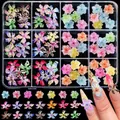 12-grid box of colorful resin five-petal flowers for mixed nail art decoration - Leopard Print Color Flower (ZB157)