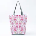 Casual pink tote bag featuring cute nurse and medical cartoon pattern prints for women - Pink All-over Nurse Medical Theme Style (hl1557)