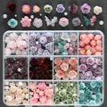 12-grid nail art charms set featuring colorful resin roses, butterflies and faux pearls - Resin Rose 3D Butterfly Style (ZB134)