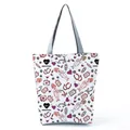 White canvas tote bag featuring a colorful cartoon nurse and medical theme print - White All-over Cartoon Nurse Elements Style (hl2328)