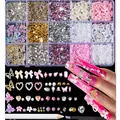 12-grid nail art accessory kit with mixed pearls, bows, and 3D flowers for nail decor - Decor Set with White Crayon (ZB149)
